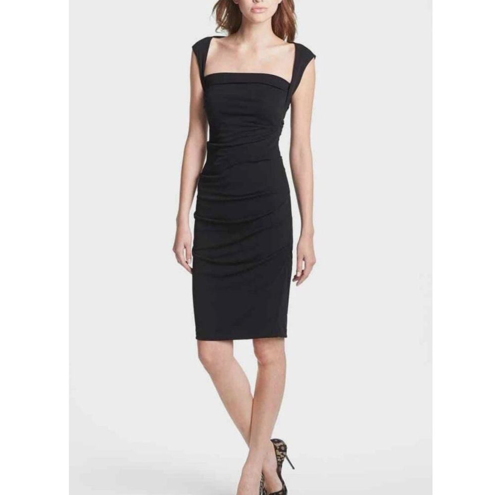 Nicole Miller Collection Black Ruched Short Sleeve Mini Dress Women's Large